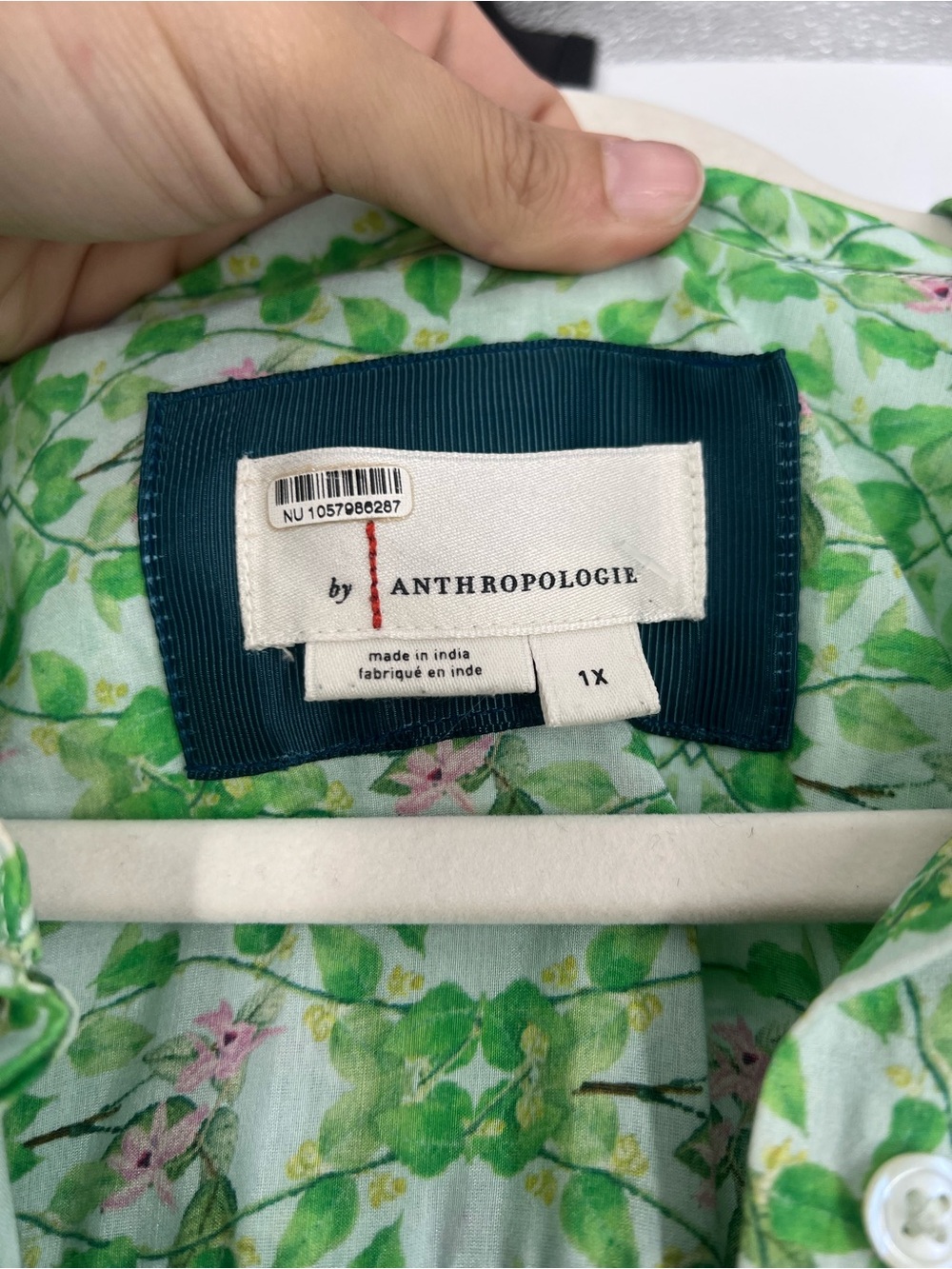 Anthropologie Floral Green Button Down Tie Waist Tropical Resort Shirt Dress 1X - Picture 3 of 9